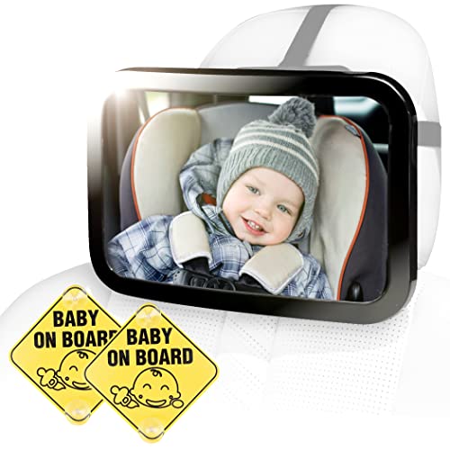 Image of CARTMAN Baby Car Mirror, Safety Car Seat Mirror for Rear Facing Infant with 2 Pack Baby on Board Signs Suction Cups, Shatterproof, Fully Assembled, Crash Tested and Certified
