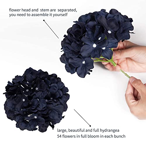H.flolavida Navy Blue Hydrangea Silk Fake Flowers Heads With Stems, Artificial Flowers For Decoration Wedding Room Party Shop Baby Shower,Room Decor For Bedroom Aesthetic, Pack Of 10 #TOP2