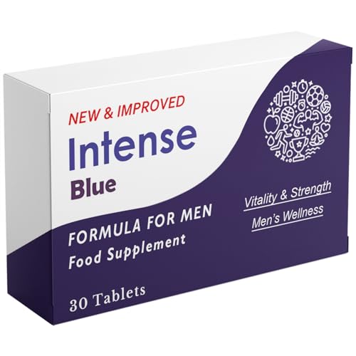 Intense Blue 30 Tablets - Supplement for Men - Natural Vitality & Confidence Support - Korean Ginseng Tribulus Terrestris - Made in The UK