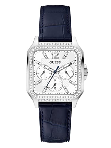 GUESS Ladies 35mm Watch, Navy/White/Silver Tone, one, DECO