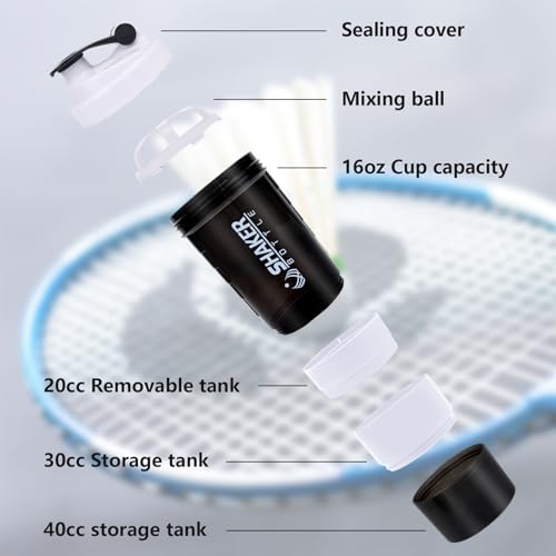 Image of XTK Shaker Bottle Protein Shaker Bottles with Storage and Mix Ball, 16OZ Sports Water Bottle with Pill Organizer,Leak Proof Portable Shaker Cup for Protein Mixes and Pre Work Out,BPA Free(white)
