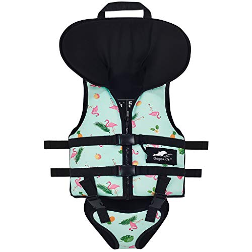 Gogokids Kids Swim Vest Children Life Jacket, Toddler Boys Girls Float Swimsuit Swimming Aid Swimwear with Headrest and Triangle Crotch Strap, Green S