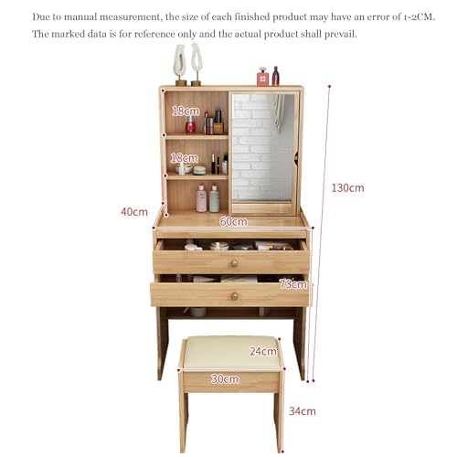 Vanity Desk with Large Mirror,Makeup Vanity with Upholstered Vanity Stool,Vanity Set for Bedroom Walnut - Thumbnail 2