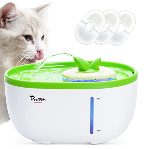 Prupet Cat Water Fountain, 2L Pet Drinking Dispenser, Automatic Dog Water Fountain Water Bowl with Filter, LED Light and Anti-Dry Protect