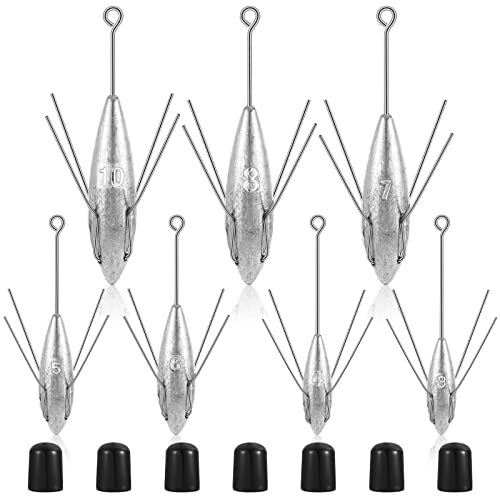 7 Pcs Sputnik Sinkers Surf Fishing Long Tail Stainless Steel Surf Fishing Weight Spider Weights for Saltwater Fishing Sand Ocean Sea, 3 oz 4 oz 5 oz 6 oz 7 oz 8 oz and 9.9 oz