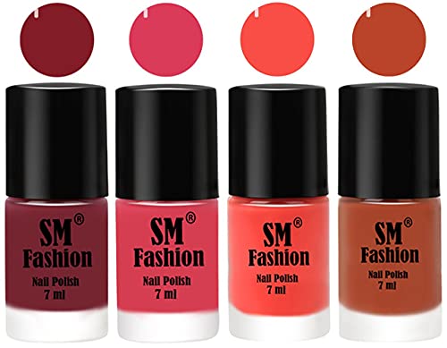 Image of Nail Polish Combo Set (Pack of 4) Quick Dry Gel Finish Nail Paint | Lip,Rose,Coral,Light Coral | 7 ml Each