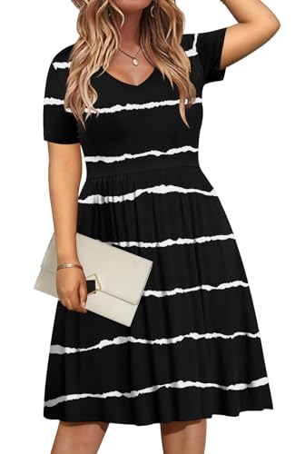Image of DB MOON Women Plus Size Dresses 2026 Summer Casual V Neck Short Sleeve Knee Length Dress with Pockets