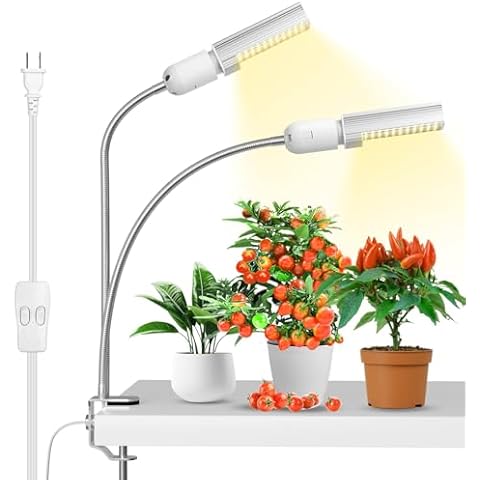 Vcycal LED Plant Growing Lamp 4-Level Dimmable Full Spectrum Grow Lights for Indoor Plants 2 Replaceable Bulbs Plant Light with Adjustable Gooseneck & Stable Clamp Cover