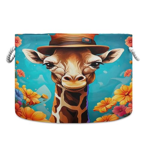 Round Cute Giraffe Flower Storage Basket Large Organizer Bin Laundry Hamper Toy Storage Basket with Handle for Nursery Clothes Toys 202b4191