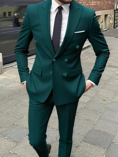 Men's Slim Fit 2 Piece Suit Double Breasted Sports Jacket Pants Set，Business Wedding Prom Tuxedo Suits4