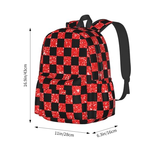Glitter Red Black Checkered Flag 15 Inch Backpack for Men Women Adjustable Laptop Backpacks Shoulder Bag for Travel Hiking Outdoor4