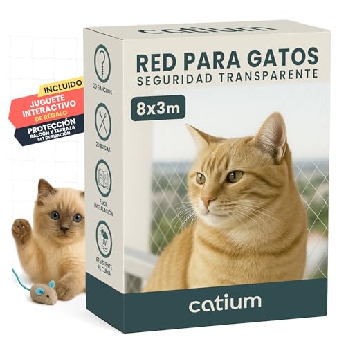 Red para Gatos Terraza 8x3m Seguridad Transparente Ideal Balcon Ventana Tragaluces Proteccion Exterior Interior Malla Antidesgarro Duradera Kit Completo Montaje Cuerda Ganchos Bridas Juguete Regalo