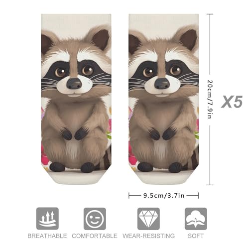 Raccoon Ankle Socks 5 Pairs Low Cut Non Slip No Show Socks Comfortable Athletic Socks for Women Men2
