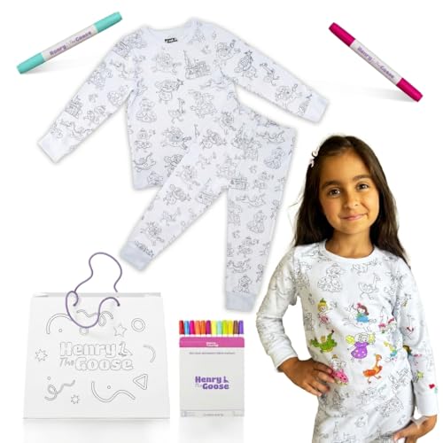 Coloring Pajamas for Kids Made with Original Cotton | Kids Pajamas Girls & Boys with 12 Non Toxic Markers to Personalize their Sleepwear with Unique Designs | Ideal Gift for Girls & Boys | 7 Years