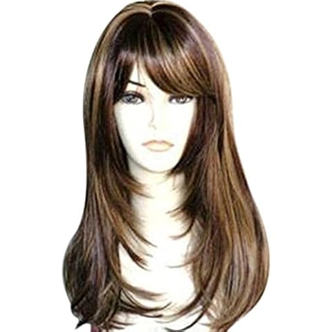 Kalyss Women's Wig Long Straight Mix Brown Blond Highlights Hair Wigs 22 Inches Cover