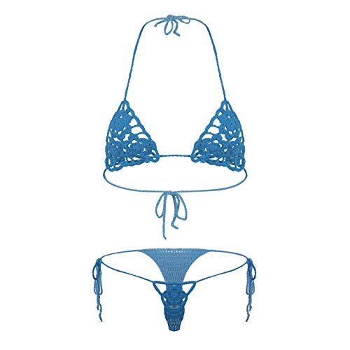 OLEETS Conjunto De Bikini De Ganchillo para Mujer -Sexy Traje De Baño De Dos Piezas Floral Hecho A Mano Lencería De Punto Moda Cintura Baja Correa De Espagueti Traje De Baño,Verde,M