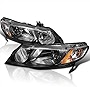 Spec-D Tuning Black Headlights Compatible with 2006-2011 Honda Civic 4Dr Sedan L+R Pair Head Lights Lamps Assembly