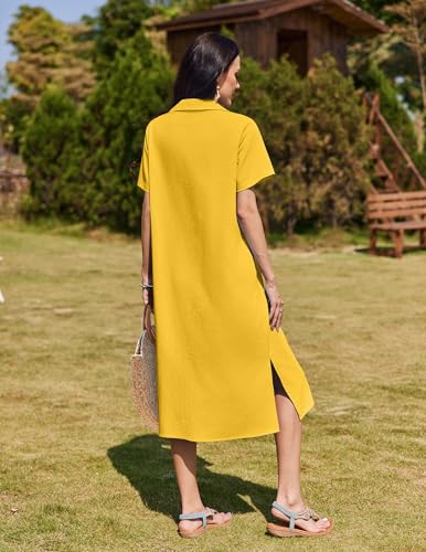 Image of HOTOUCH Womens Dress Summer Casual Midi Short Sleeve Button Down Shirt Dresses Loose Beach Cover Up with Pockets