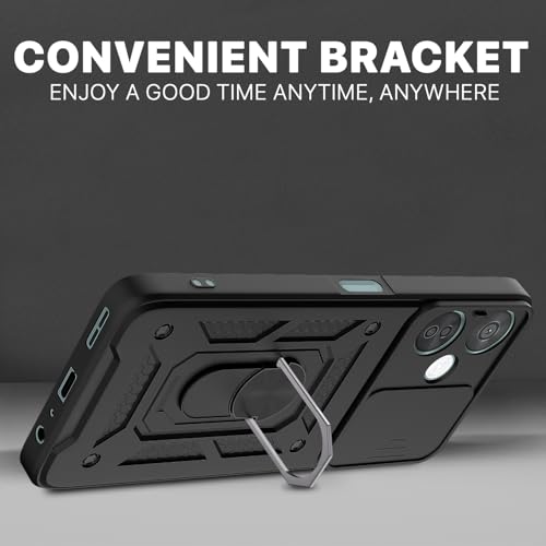 Image of Outlouders Back Cover for OnePlus Nord Ce 3 Lite 5G | D10 Tough Armor 360 Protection Case with Sliding Camera Shield & Ring Holder Stand Bumper Case (Black)