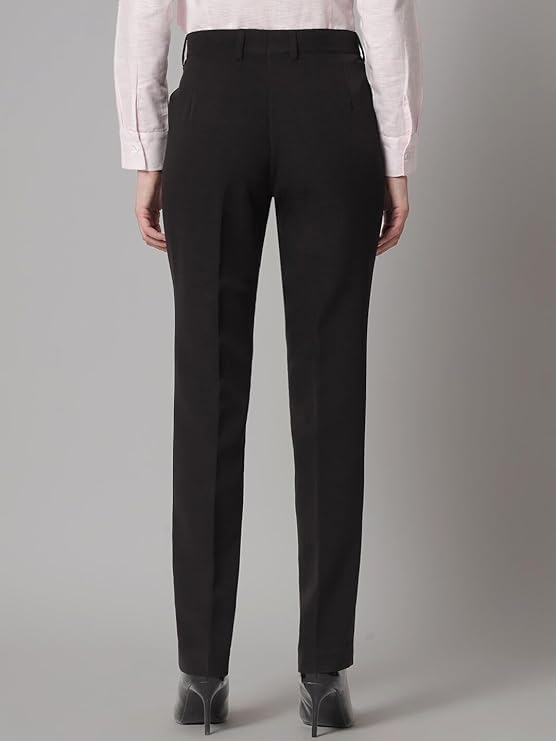 Image of Powersutra Mid Waist Stretch Pants for Women | Work Casual Office Wear Dress | Slim Fit | Solid