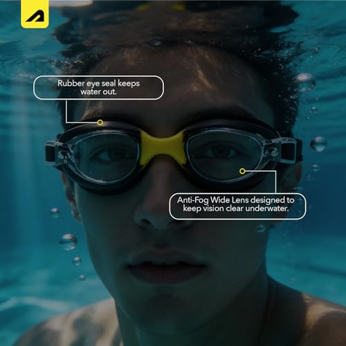 Image of Boldfit Swimming Goggles for Men & Women with Adjustable Strap Anti Fog Goggles for Swimming Men Swimming Goggles for Women Air Tight Swim Goggles UV Protection Training Swim Goggles - BlackYellow