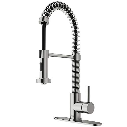 VIGO VG02001STK1 19  H Edison Single-Handle with Pull-Down Sprayer Kitchen Faucet with Deck Plate in Stainless Steel