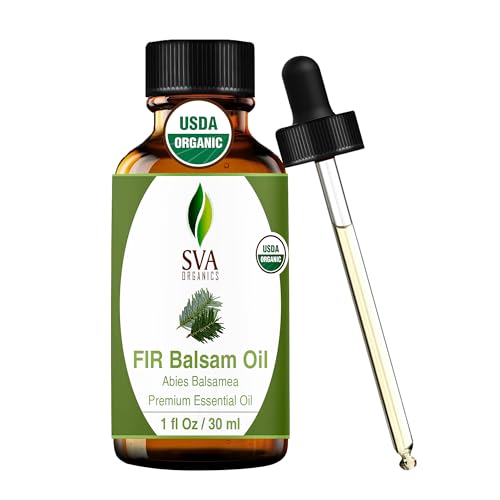 Image of SVA Organic Fir Balsam Essential Oil with Dropper, 1 Fl Oz (30 ml) | Fir Balsam Essential Oil for Diffuser, Room Spray, Home Fragrance, Soap, Candle, Bath Blends & DIY Blending in Glass Bottle