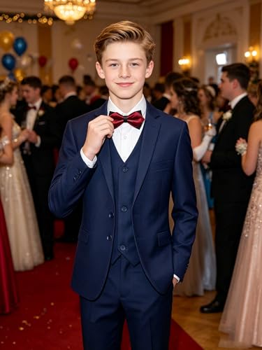 Image of Boys' Formal Suit 5 Piece Slim Fit Suits for Boy Kids Tuxedo Toddler Wedding Ring Bearer Outfit Teen Communion Dress
