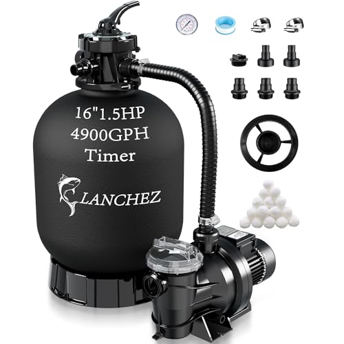 LANCHEZ Sand Filter with Pool Pump, Above Ground Pool Pump, 7-Way Valve Sand Filter Pump System...