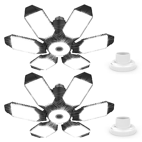 Eqquorva Led Garage Lights 5 Pack E26/E27 Super Bright Deformable LED Garage Ceiling Lights for Basement Barn Workshop Shop