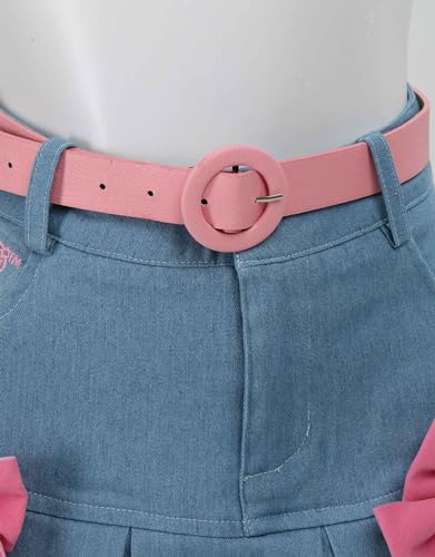 Women's Mini Skirt Y2K High Waist Blue Denim Casual Fitted Hem Layered Skirt with Knots and Belt4