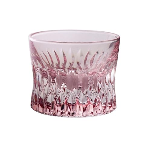 Vaso de whisky rosa de vidrio tallado con base pesada 2
