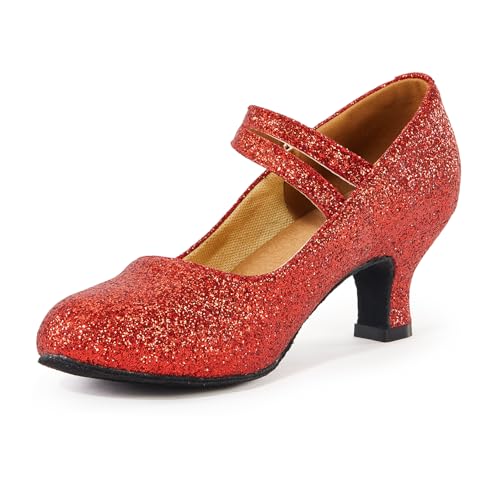 missfiona Women's Glitter Latin Ballroom Dance Shoes Pointed-Toe Y Strap Dancing Heels2