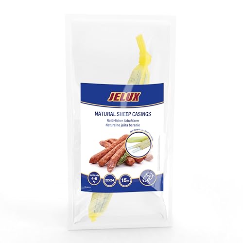 JELUX Tripa Natural de Cordero 22/24 mm – Tripas Naturales Saladas 15 m en Tiras | Tripa para Embutidos Caseros, Salchichas, Frankfurt, Kabanos, Chistorra y Longaniza | Para Embutidora