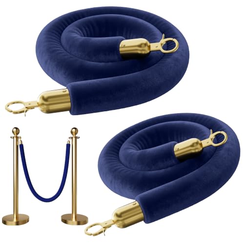 Image of 2PCS Blue Velvet Stanchion Ropes 5 Ft Crowd Control Ropes Barrier with Gold Hooks for Party Supplies,Photobooth Accessories, Prom,Birthday,Business,Wedding, Museums