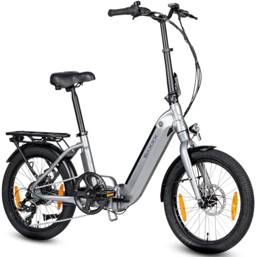 SAXXX Klapprad E-Bike, E Bike Klappbar 20 Zoll mit 7 Gang Kettenschaltung, Elektro Fahrrad Erwachsene mit 36V 11.4Ah Akku, Scheibenbremsen, 90KM Lange Range, Elektrofahrrad 25 km/h für Herren Damen
