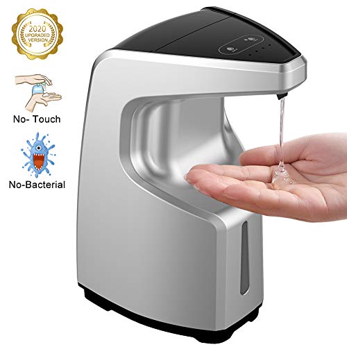 CrazyFire Distributeur de Savon Automatique, 450ml Distributeur de Savon,4 Niveaux de Réglage,avec Capteur Infrarouge et Base Antidérapante,étanche IPX6,pour Cuisine ou Salle de Bain-Argent