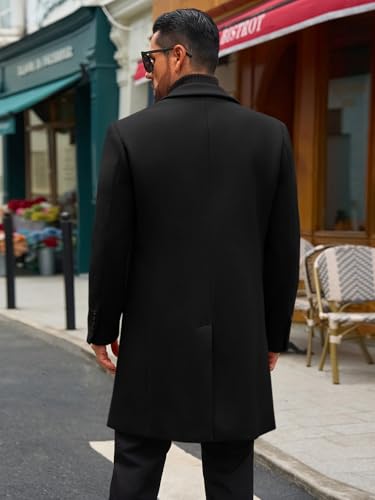 Runcati Mens Trench Coat Notched Lapel Double Breasted Mid Long Pea Coat Casual Fall Winter Classic Overcoat3
