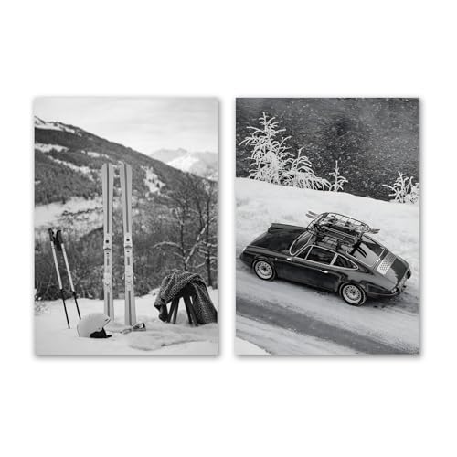 Affiche Hiver Ski Neige SALVADERO A3 Lot de 2 Déco Vintage Porsche