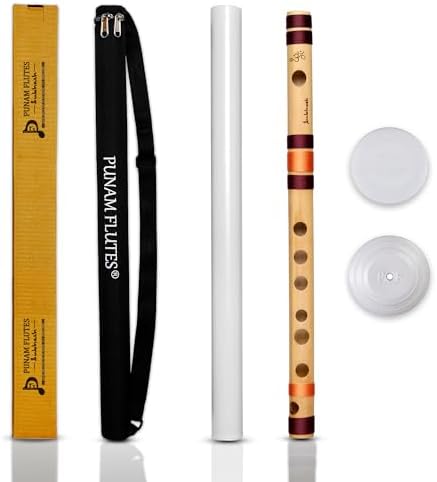Punam Flutes G Natural Small Right Hand Bamboo Flute Bansuri Size 13 Inches