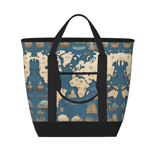 Sac isotherme grande capacité motif carte du monde noir pour les courses des adultes