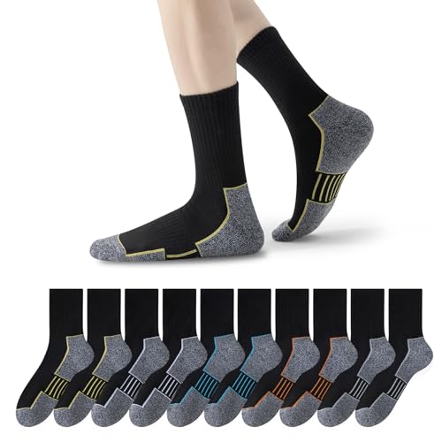 10 pairs Work Boot Socks, Moisture Wicking Cushioned Crew Socks for Men, Reinforced Toe and Heel for Abrasion Resistance