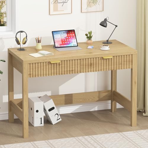 YOMILUVE Fluted Computer Desk with 2 Drawers, 39 Inch...