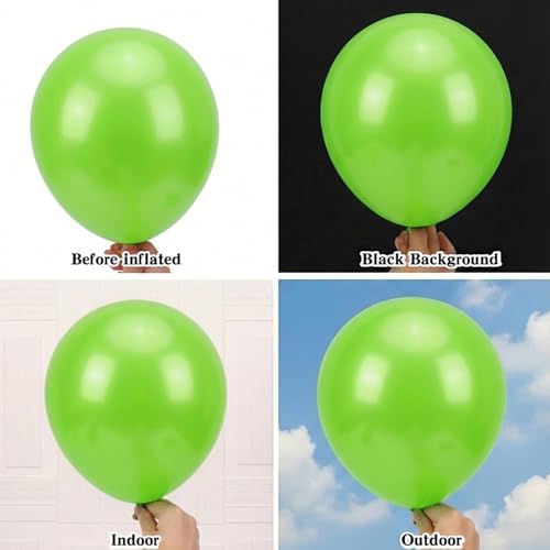 Image of RUBFAC Lime Green Balloons 65pcs, 12 Inch Light Fruit Neon Green Party Balloon with Ribbons for Birthday, Dinosaur Jungle Party Decorations