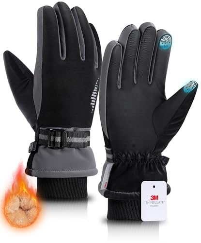 rivmount 3 M Winter Gloves Men Women, Thermal Ski Gloves for Cold Weather with Warm, Touchscreen, Waterproof, Windproof for Outdoor, Running, Skiing, Cycling, Working, Snow Black-Gray Size S