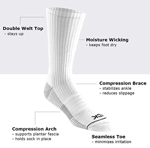 TCK Basketball Socks for Men or Women 9-11, 10-13, Elite Athletic Cushion Crew Socks with Arch Compression 3-pack3