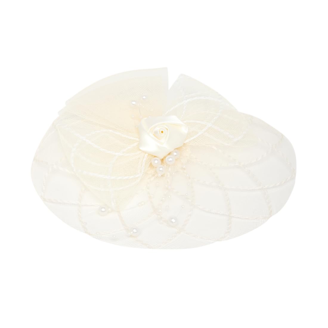 Fascinator Hat for Women | Lemon Hat with Pearl & Mesh Bow Design | Includes Alligator Clip & Headband | Hair Accessory for Weddings, Parties & Special Occasions | 1-Piece