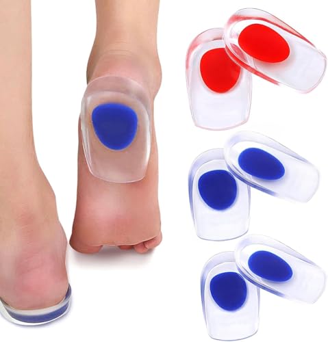 Zhenghebuy 3 Pares Talonera Silicona Rojo y Azul,Taloneras de Gel,Plantillas para Espina Calcánea,Talon Espolon Protector,Cojín se Gel Ortopédico,Plantillas Talon para Fascitis Plantar