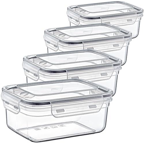 Sustania Juego de 4 recipientes herméticos con cierre de clip, 2,5 L, sin BPA, aptos para microondas, aptos para lavavajillas, 23 x 17 x 10 cm