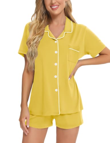 Image of SWOMOG Womens Button Down Pajamas Set Short Sleeve Sleepwear Bride Soft Pj Lounge Sets XS-3XL